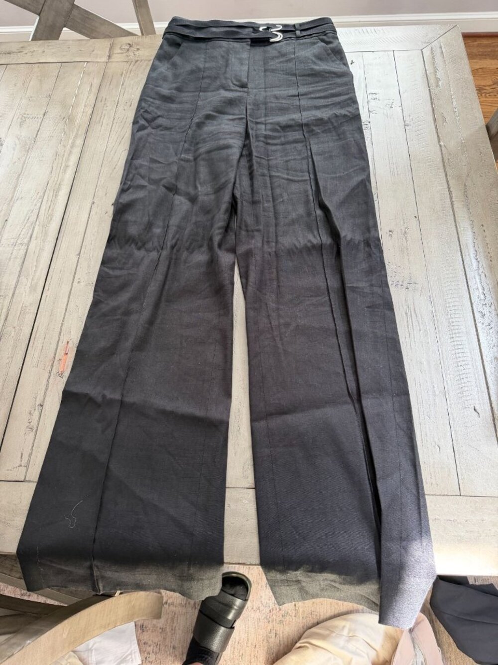 Veronica Beard Woode Belted Linen High Rise Wide Leg Trouser Pants Black 4